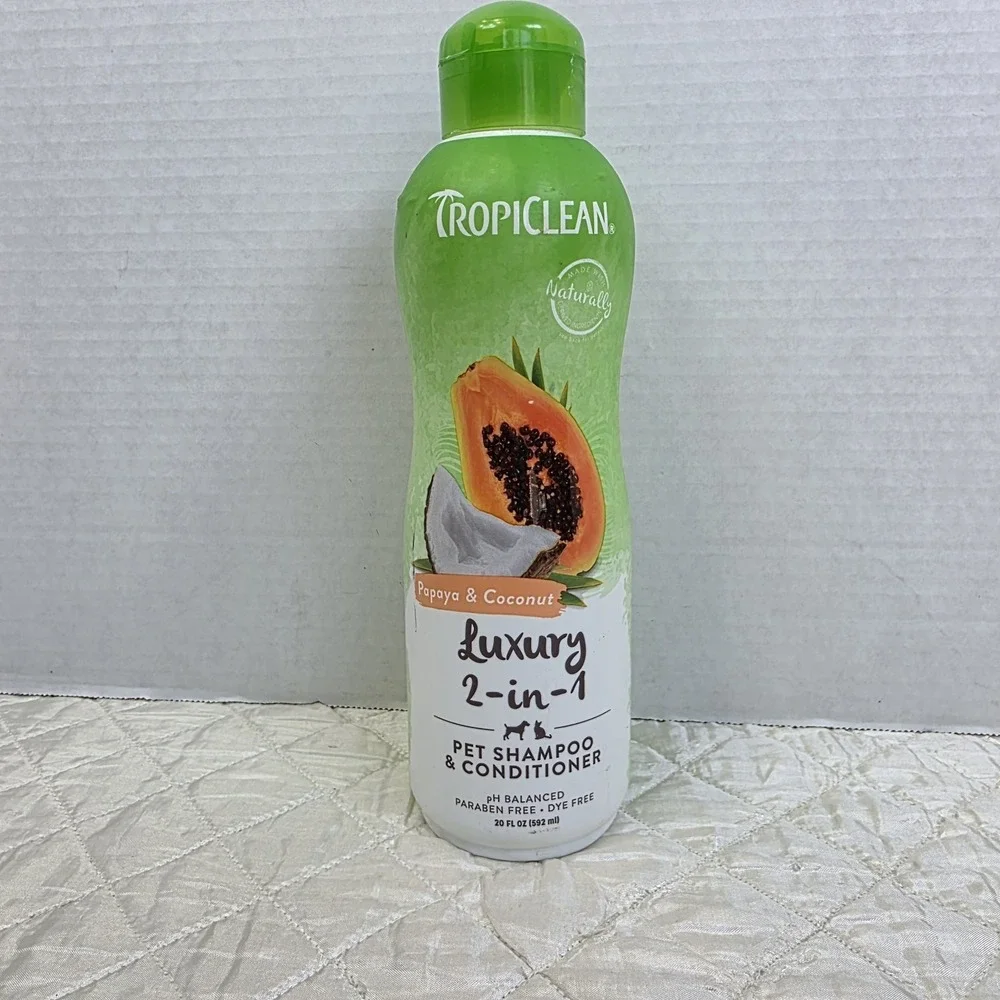 NIB~TropiClean Papaya &Coconut Luxury 2-in-1 Shampoo & Conditioner for Pets 20oz